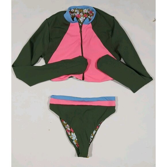 Maaji Crocodile Reversible Crop Cover-Up Jacket Bottoms Est Size XS Floral - Picture 7 of 12